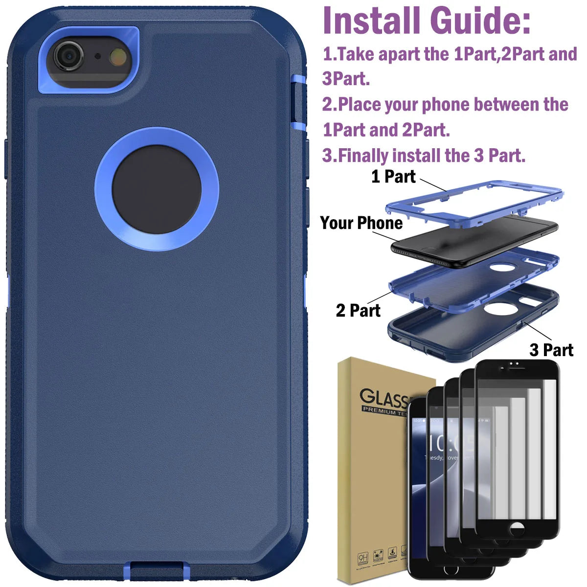 Design iPhone 6/6s Shockproof Case with Tempered Glass