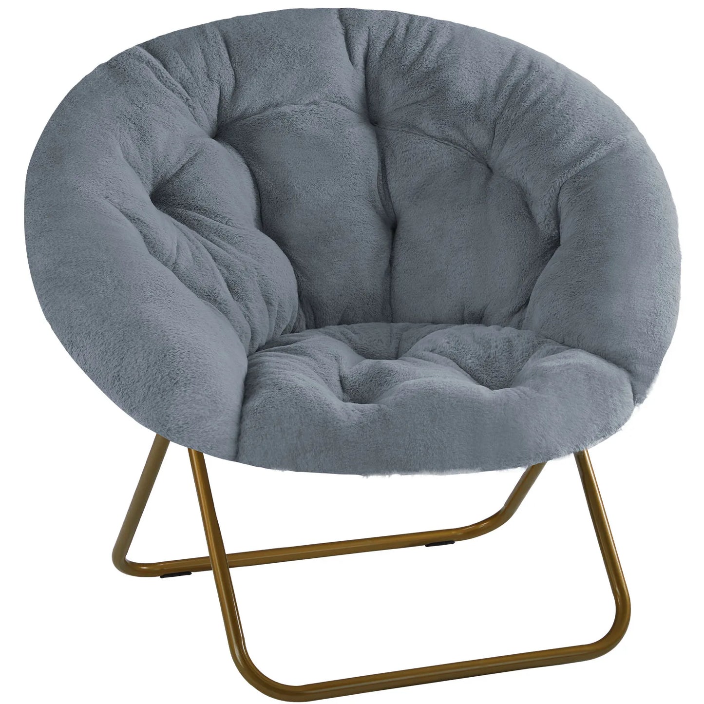 JHK Cozy Faux Fur Saucer Chair With Folding Metal Frame