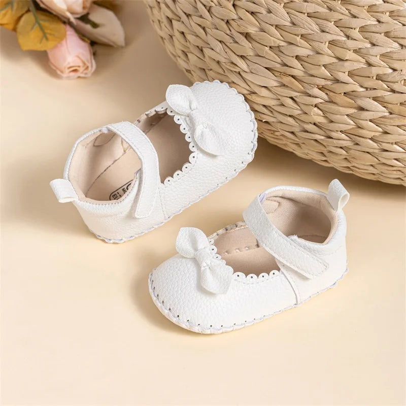 Baby Unisex First Walk Mary Jane Shoes With Bow And Non Slip Sole