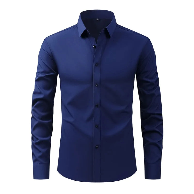 Men s Classic Button-Down Shirt with Long Sleeves Solid Color Casual Business Top for Spring Streetwear and Beach Vacation