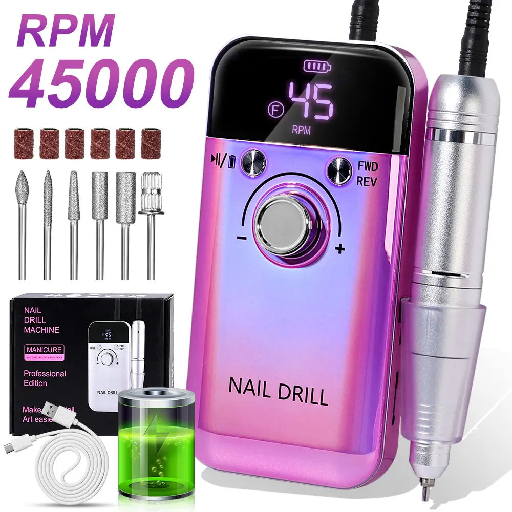 DMJ V6 Electric Nail Drill Kit 45000RPM Portable Manicure File