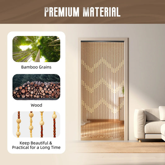 Sichuan Bamboo Wood Bead Curtain Natural Insect Blocking Foldable