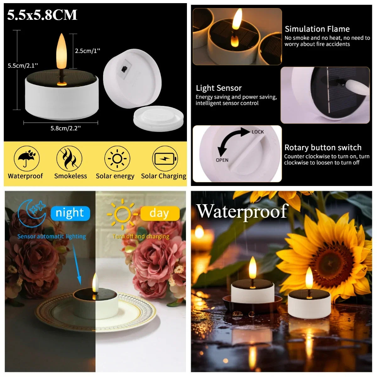 Yeahmart Solar Candle Set Led Flickering Tea Lights Lamp