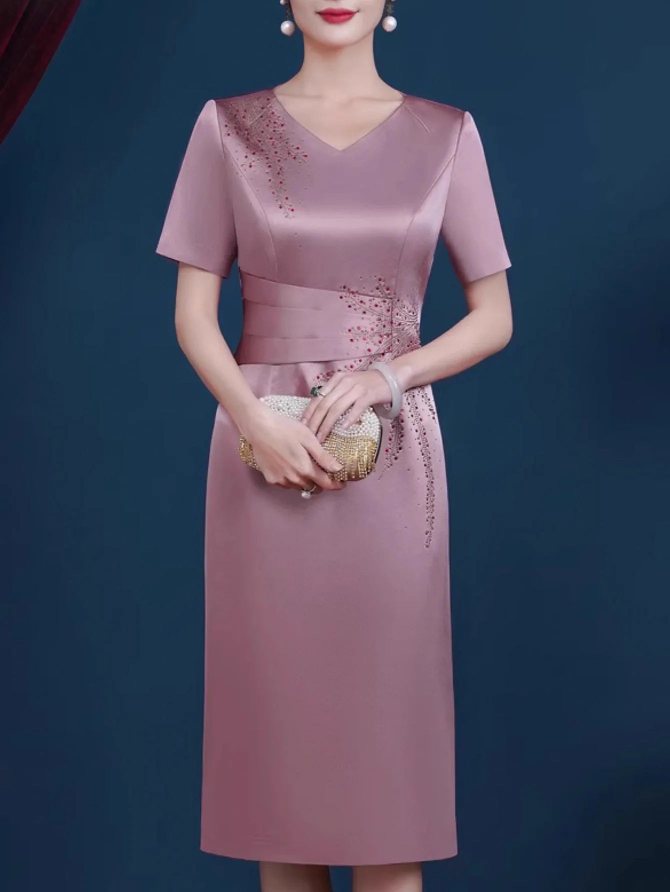 Elegant Short Sleeve V Neck Evening Dress For Women