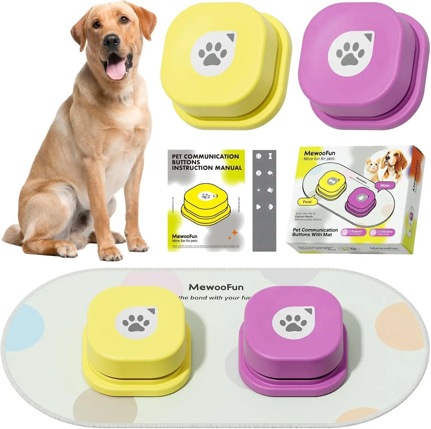 MewooFun Dog Talking Buttons Kit With Mat And Stickers