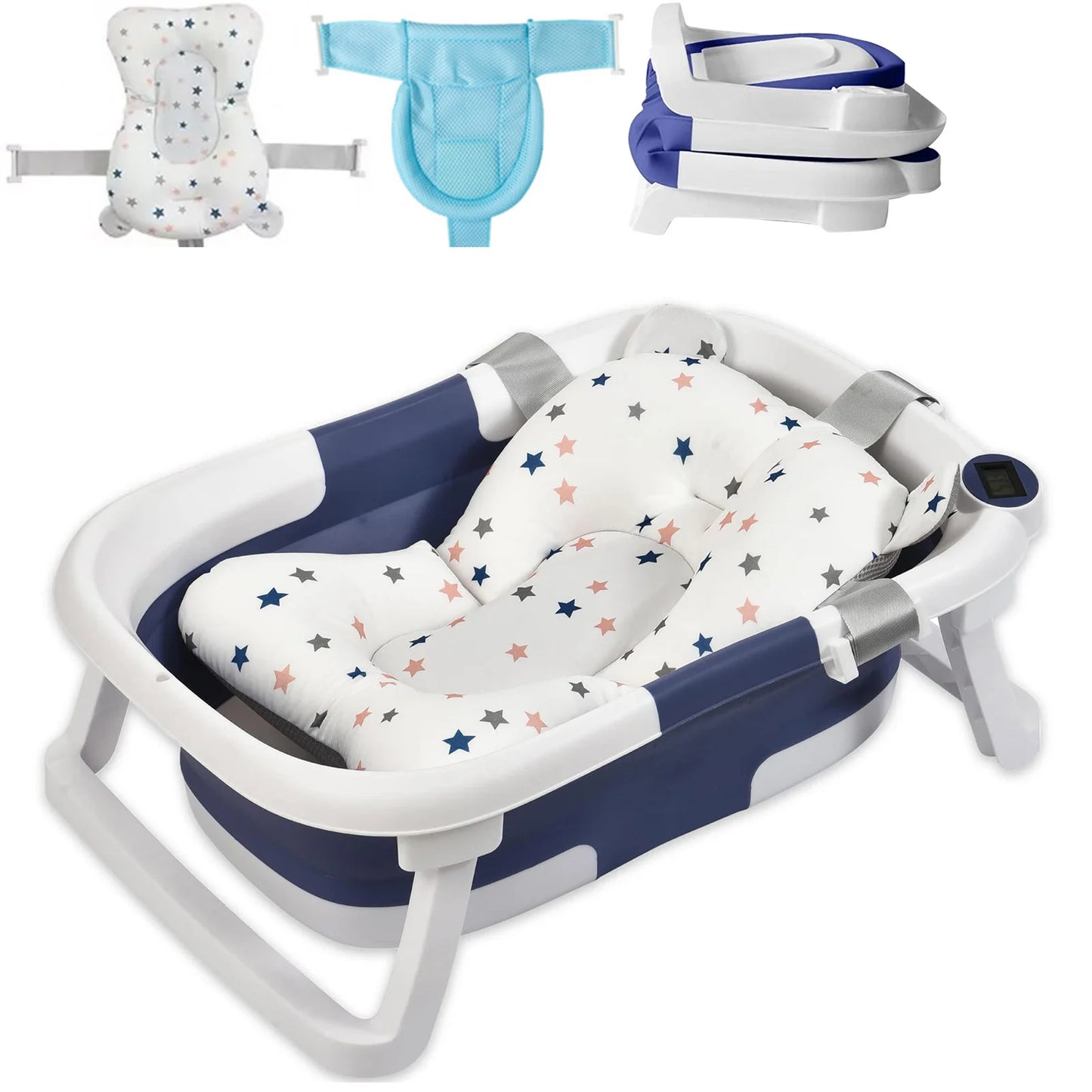 Foldable Baby Bath Tub With Cushion And Thermometer