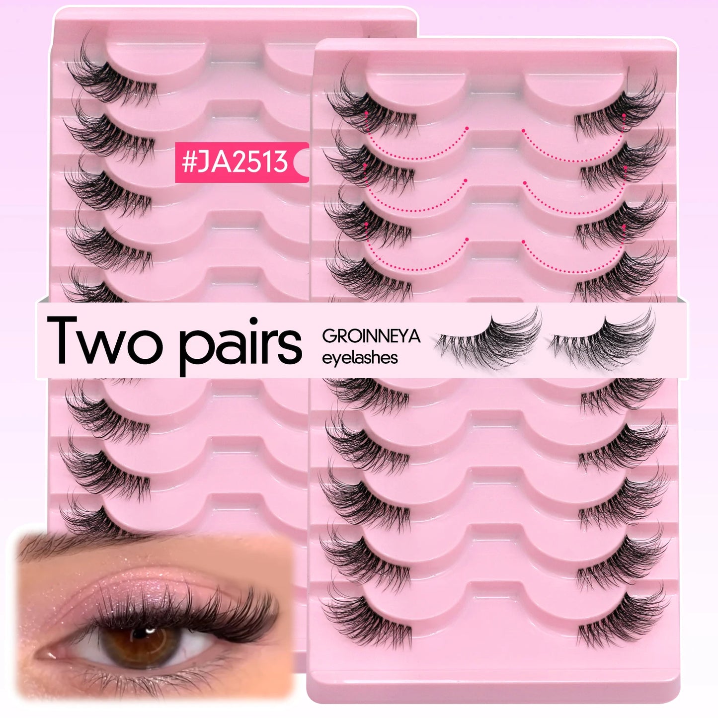 Two Boxs Half Eyelashes Natural Fluffy Cat Eye Lashes Soft Wispy Faux Mink Lashes Winged End Eye Elongated Eyelashes