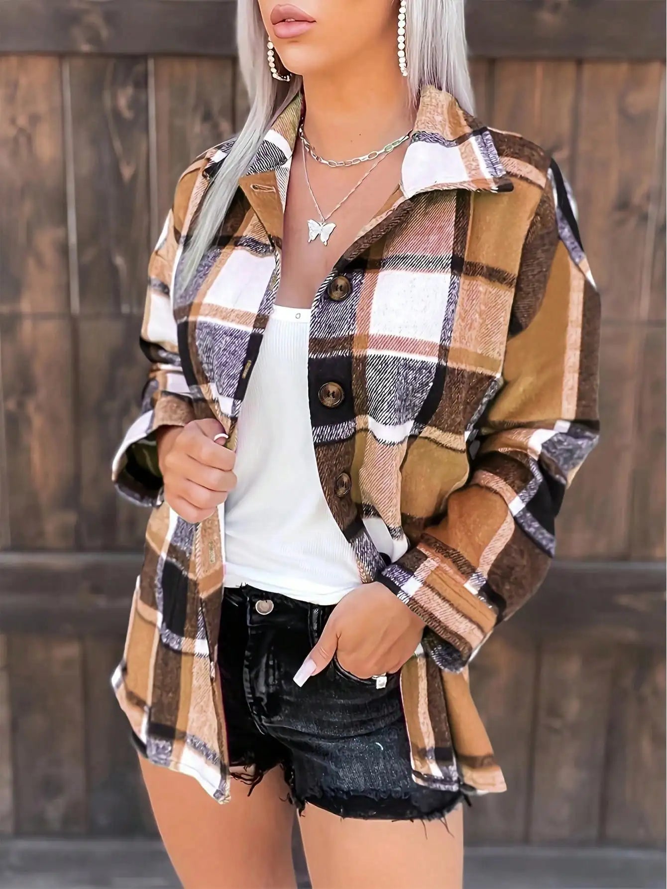 2025 Newest Women's Long Sleeve Flannel Plaid Shirt Casual Button Down Shirt Cardigan New Year and Valentine's Day Clothing