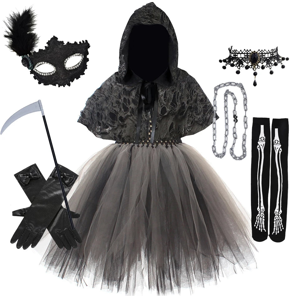 Halloween Death Dress Up Costume With Hoodies For Girls
